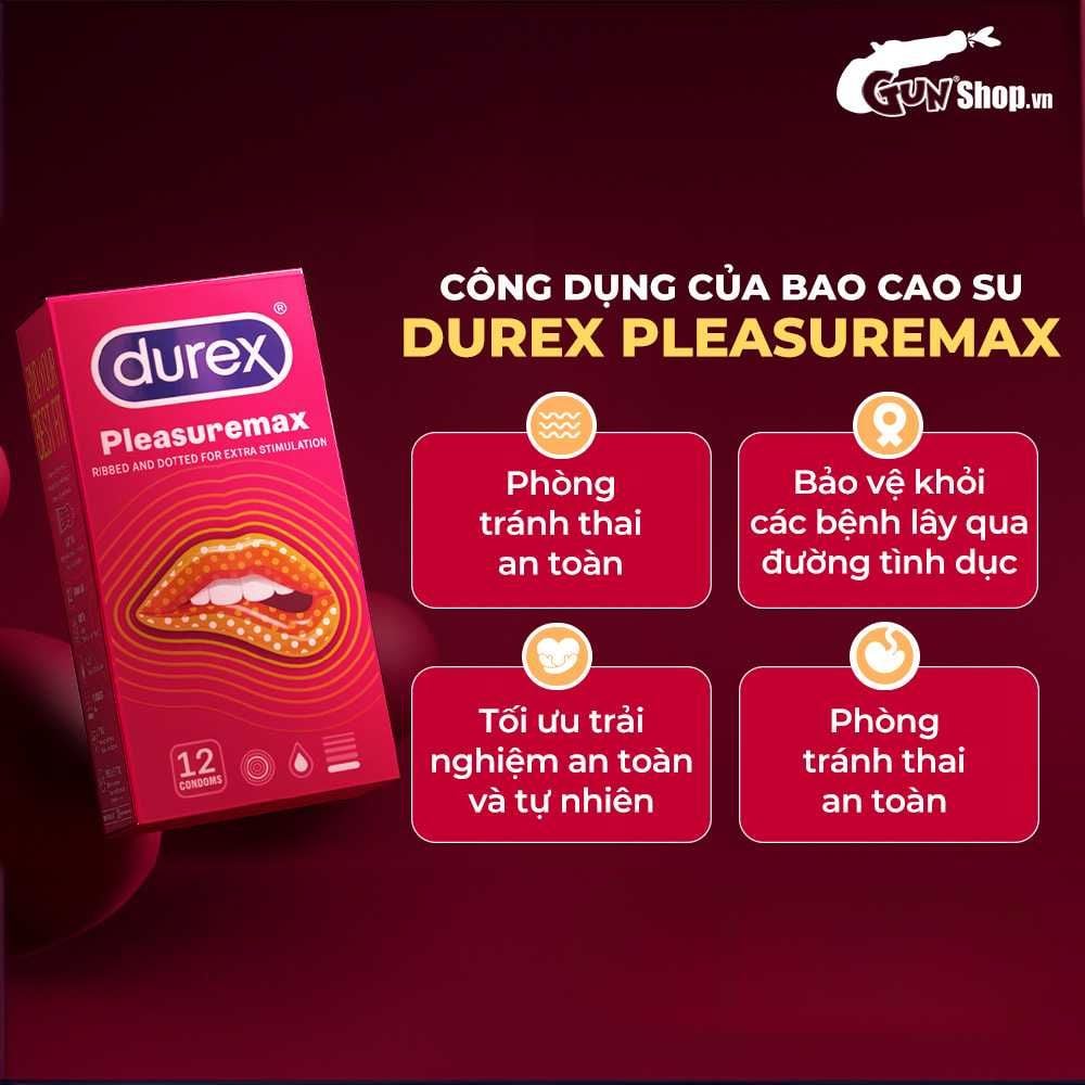 Bao cao su Durex Pleasuremax - Size lớn 56mm, gân và điểm nổi - Hộp 12 cái