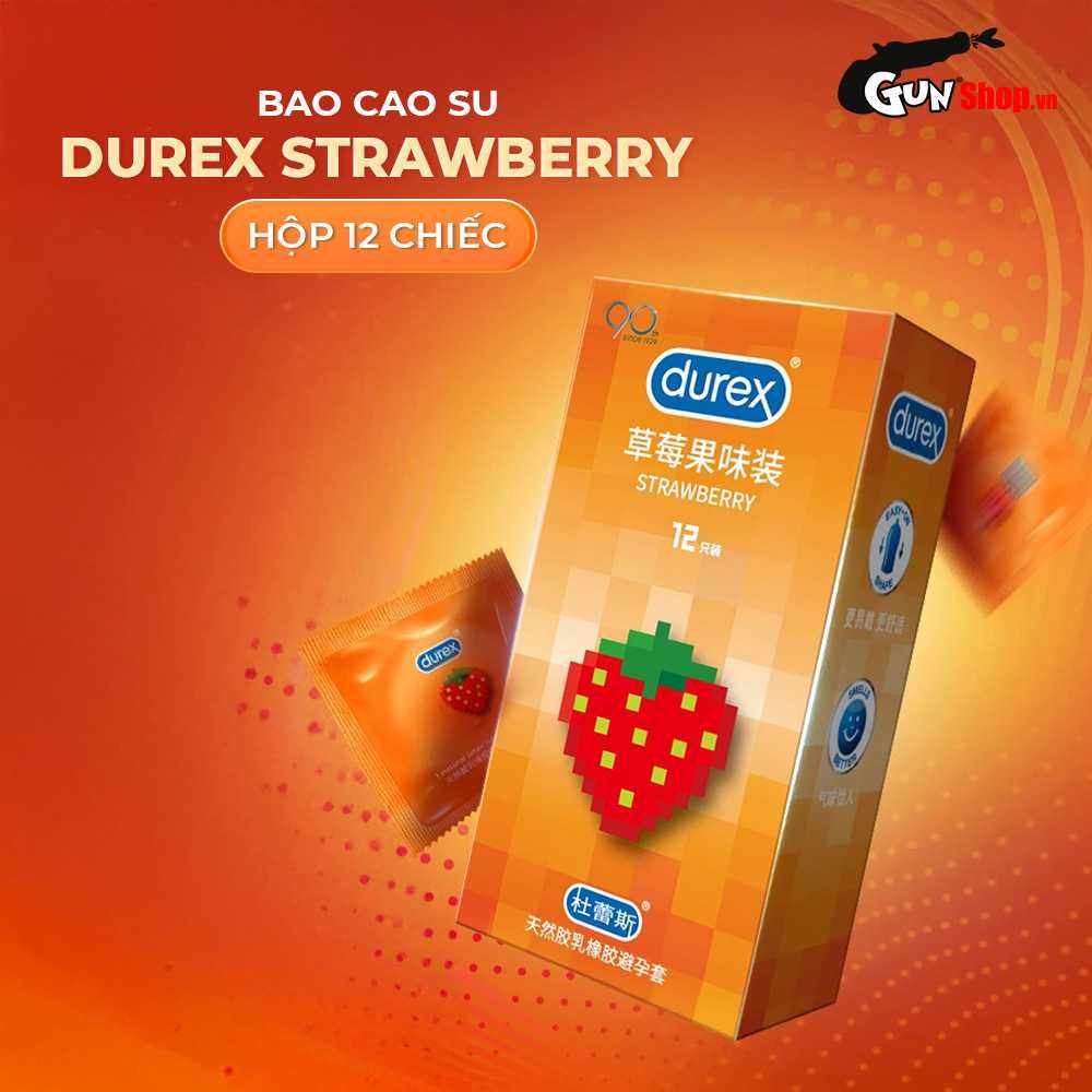 Bao cao su Durex Strawberry - Hương dâu, 56mm - Hộp 12 cái