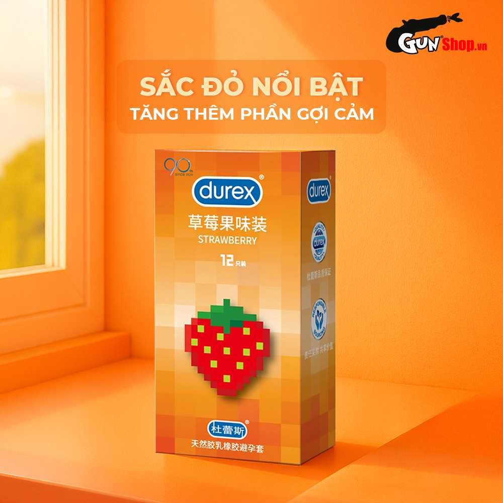 Bao cao su Durex Strawberry - Hương dâu, 56mm - Hộp 12 cái