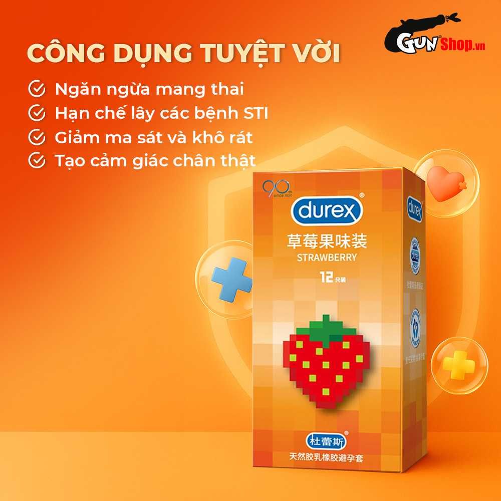 Bao cao su Durex Strawberry - Hương dâu, 56mm - Hộp 12 cái