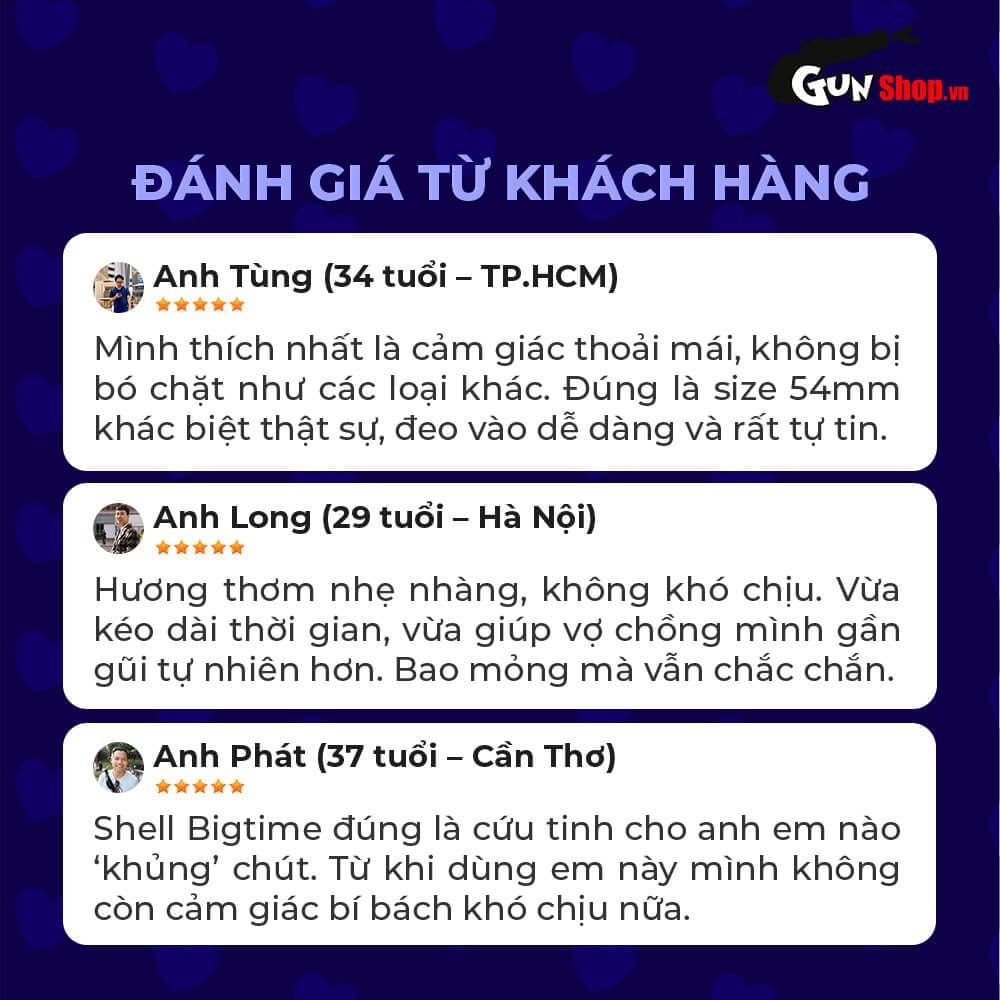 Bao cao su Shell Bigtime - Size 54mm, siêu mỏng, chống tuột, kéo dài thời gian - Hộp 3 cái