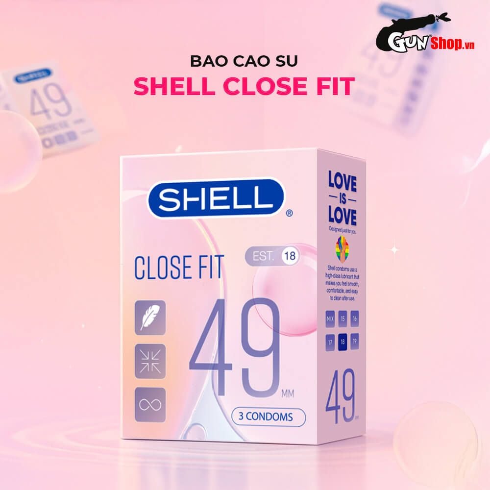 Bao cao su Shell Close Fit - Size 49mm, siêu mỏng, chống tuột, kéo dài thời gian - Hộp 3 cái