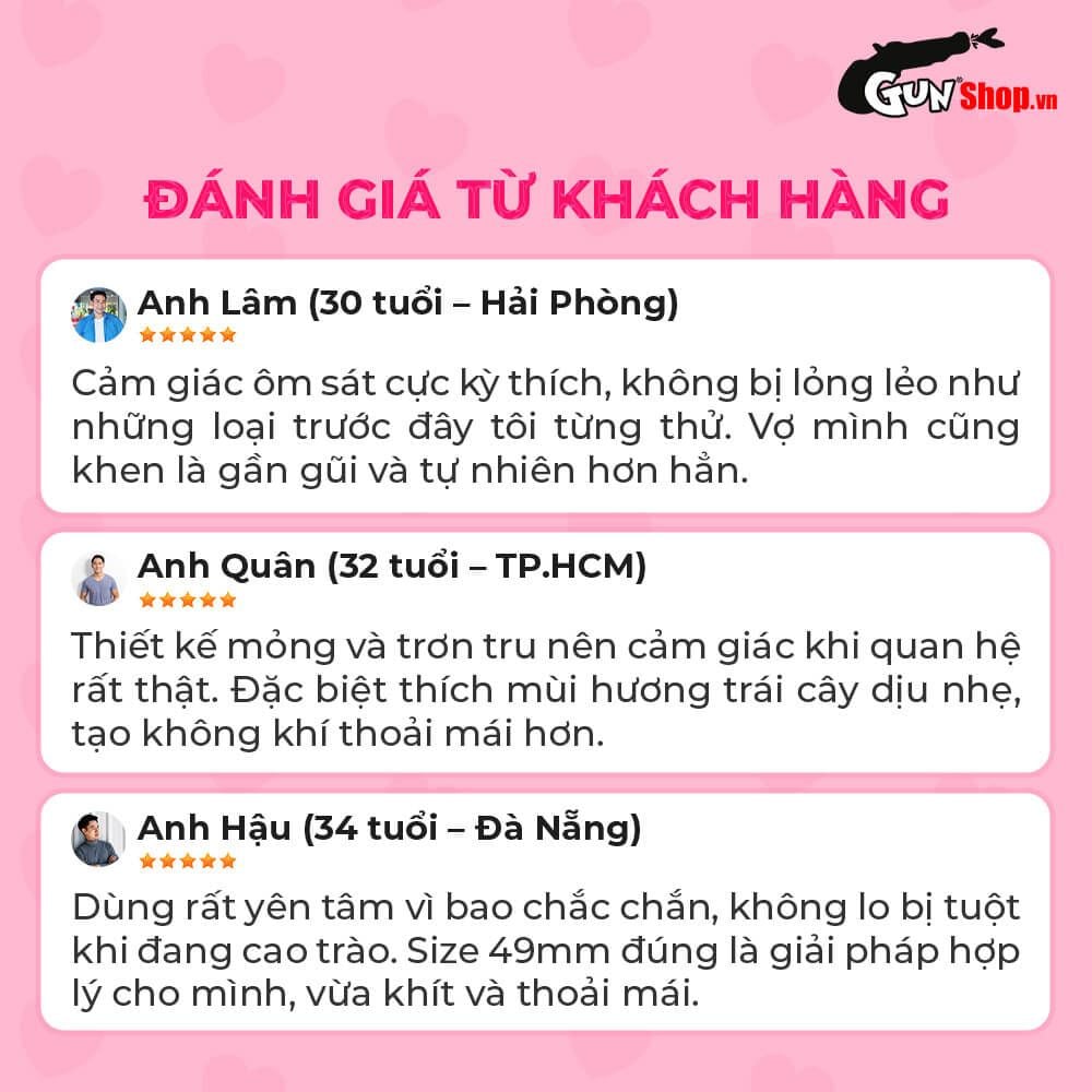 Bao cao su Shell Close Fit - Size 49mm, siêu mỏng, chống tuột, kéo dài thời gian - Hộp 3 cái