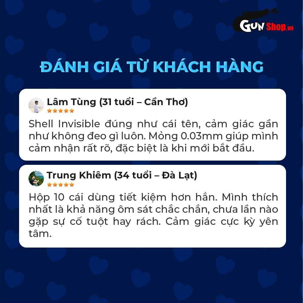 Bao cao su Shell Invisible - Siêu mỏng, chống tuột, kéo dài thời gian - Hộp 10 cái