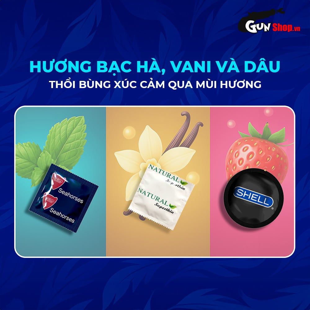 Bao cao su Shell Triple Mix - Siêu mỏng, mát lạnh, gân gai - Hộp 12 cái