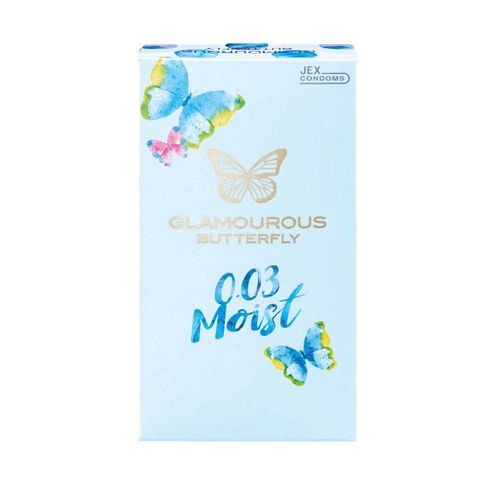 Bao cao su JEX Glamourous Butterfly 0.03 Moist - Siêu mỏng, vừa vặn, nhiều gel bôi trơn - Hộp 10 cái
