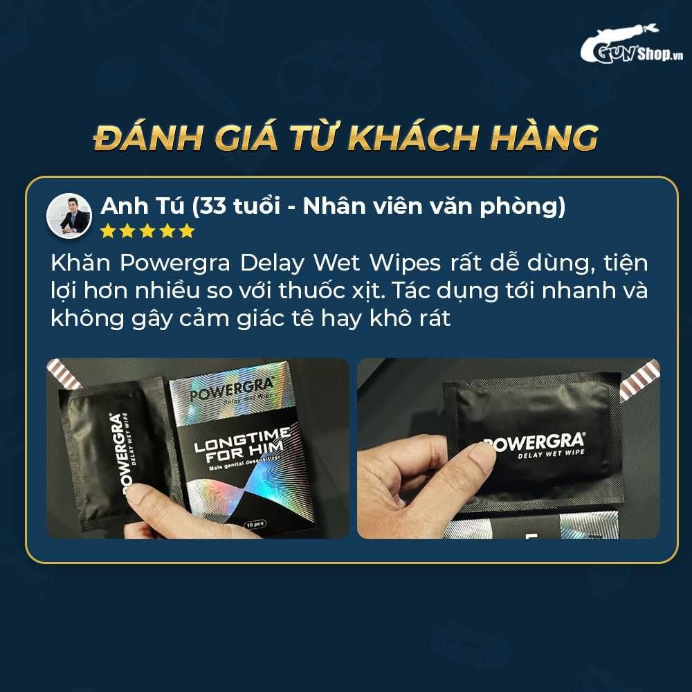 Khăn lau Powergra Delay Wet Wipes kéo dài thời gian - Hộp 10 cái