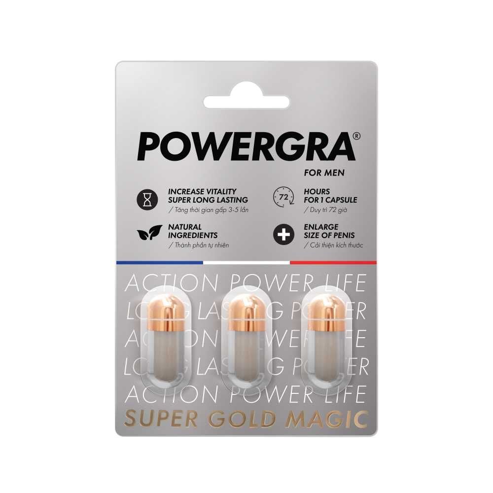 Viên uống tăng kích thước, kéo dài thời gian Powergra For Men (Super Gold Magic) - Vỉ 3 viên