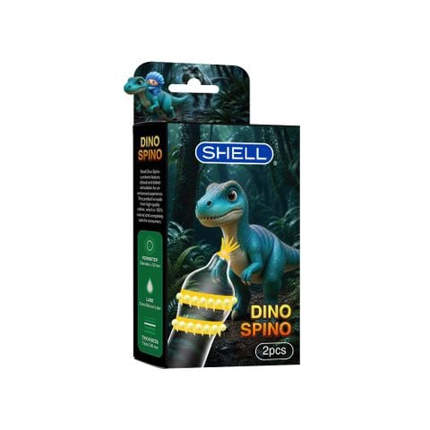 Bao cao su Shell Dino Spino - Hộp 1 bao 2 vòng gai, bi nổi lớn + 1 bao Shell Performax (Hộp 2 cái)