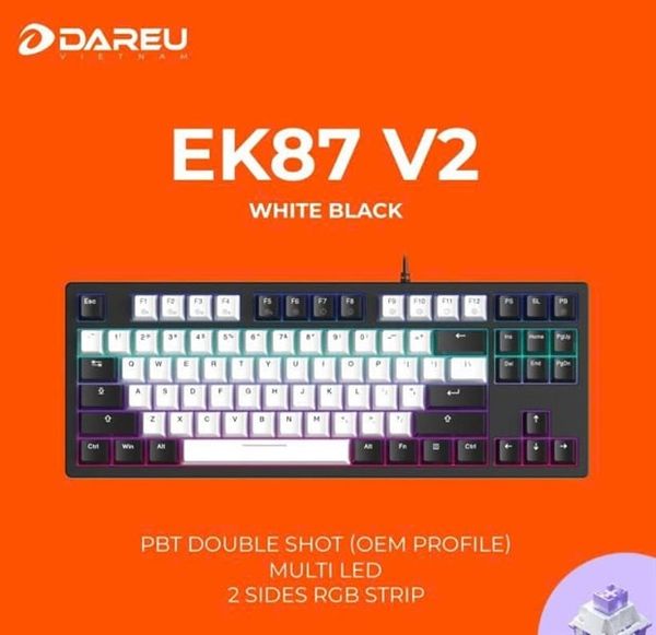 Bàn phím cơ có dây DareU EK87 V2 White Black PBT Dream switch
