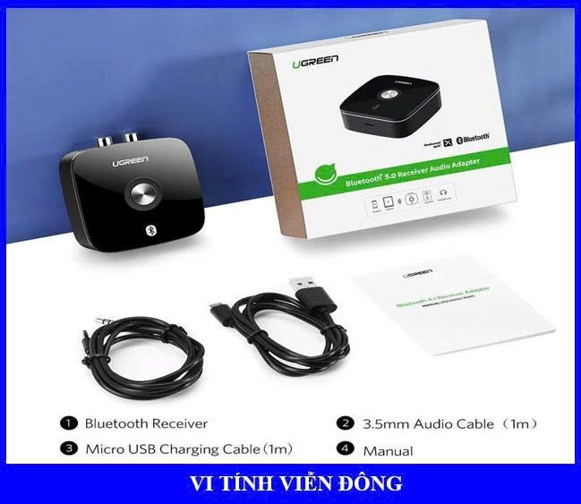 Bộ nhận Bluetooth 5.0 cho Loa, Amply cao cấp Ugreen 40759, chuẩn bông sen hỗ trợ APTX CM106