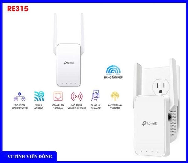 Bộ kích sóng WiFi TP-Link băng tần kép AC1200 RE315 (Tốc độ Wi-Fi: 2.4GHz lên đến 300Mbps, 5GHz lên đến 867Mbps)