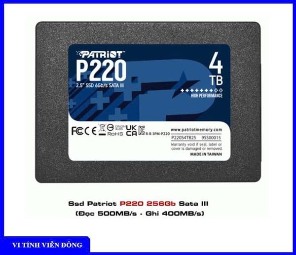 Ổ cứng SSD 256GB Patriot P220 Sata 3 (Đọc 500MB/s - Ghi 400MB/s)