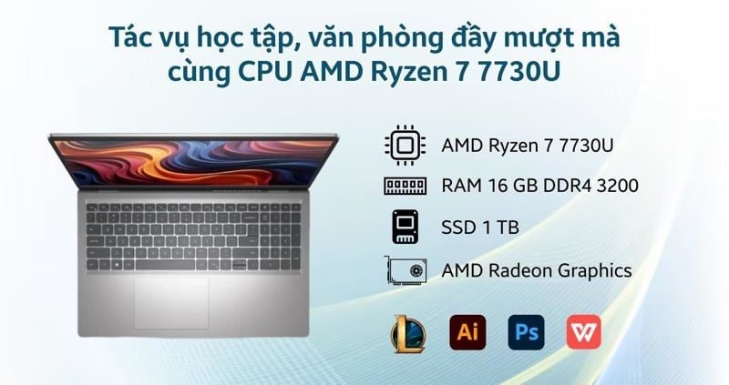 Máy tính xách tay (NB) DELL 15 DC15255 [ X9YM42 ] (R7_7730U / 16GB / 1TSSD / 15.6FHD / 120Hz / 3C41/W11SL+OFFICE_2024 /2Y / BẠC )