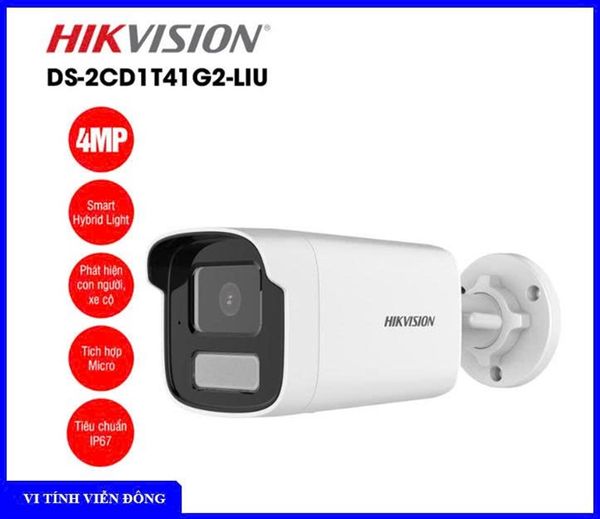 Camera IP thân trụ 4MP Hikvision DS- 2CD1T41G2 -LIU (Hồng ngoại 50m, tích hợp mic)