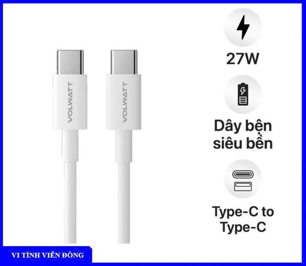 Cáp sạc nhanh & truyền dữ liệu tốc độ cao Volwatt 27102 GE-A021-CC 60W Type-C to Type-C Cable (Dài 1 Mét, BH 01 Tháng)