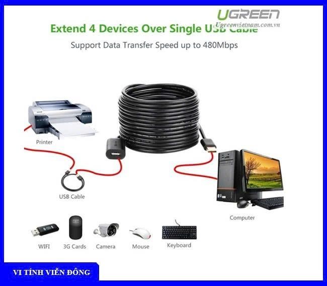 Cáp USB nối dài 15m có chíp khuếch đại Ugreen 10323 chính hãng