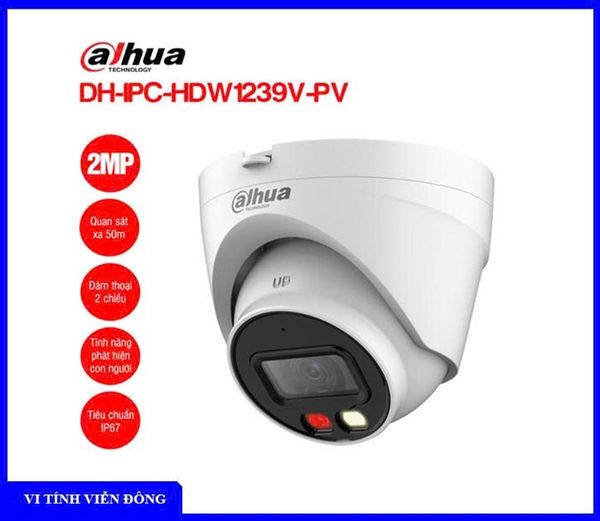 Camera IP Dome 2MP DAHUA DH-IPC- HDW1239V -PV (Đàm thoại 2 chiều, Tích hợp còi hú, Đèn LED)