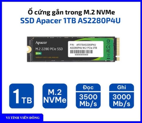 Ổ cứng SSD 1TB Apacer AS2280P4U M.2 NVMe PCIe Gen3 x4