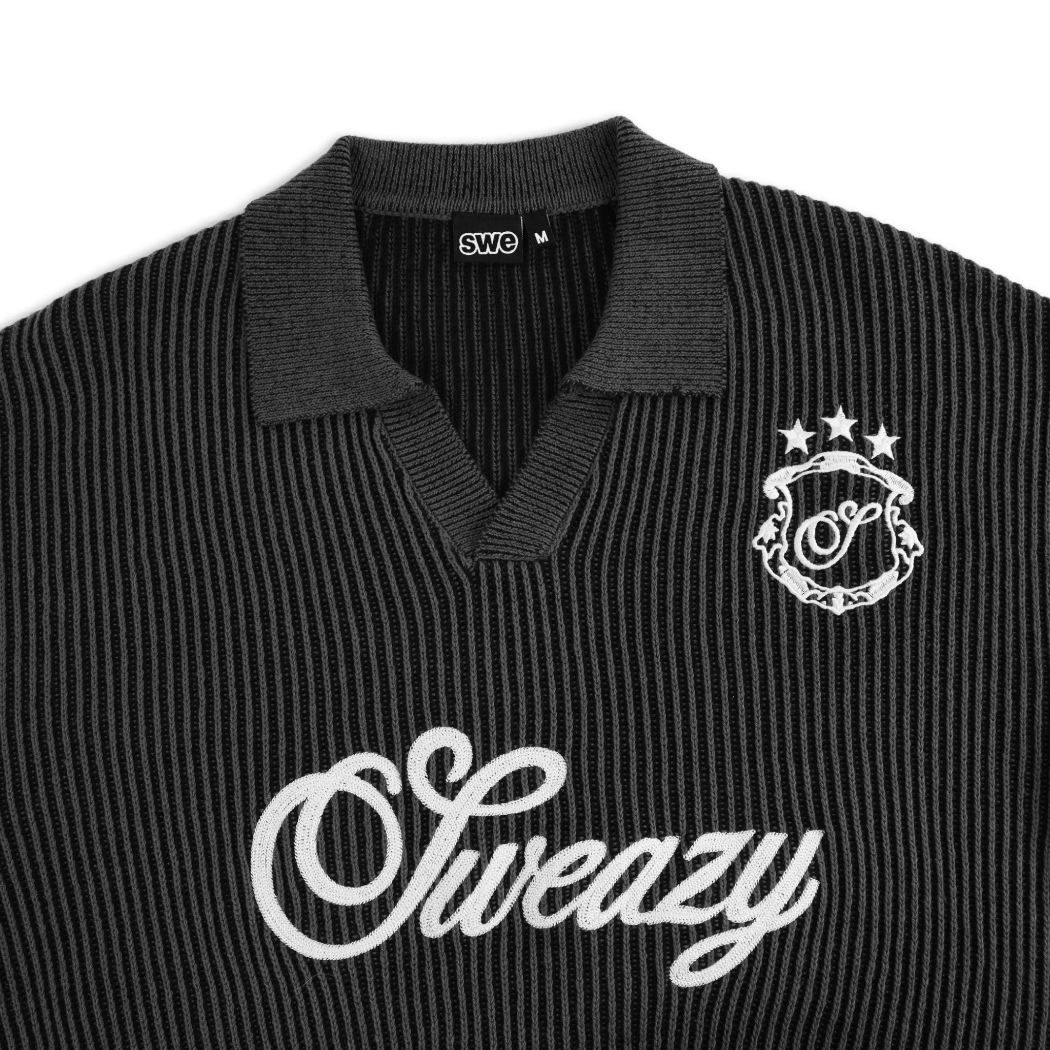  SWE L/S KNIT POLO - BLACK 