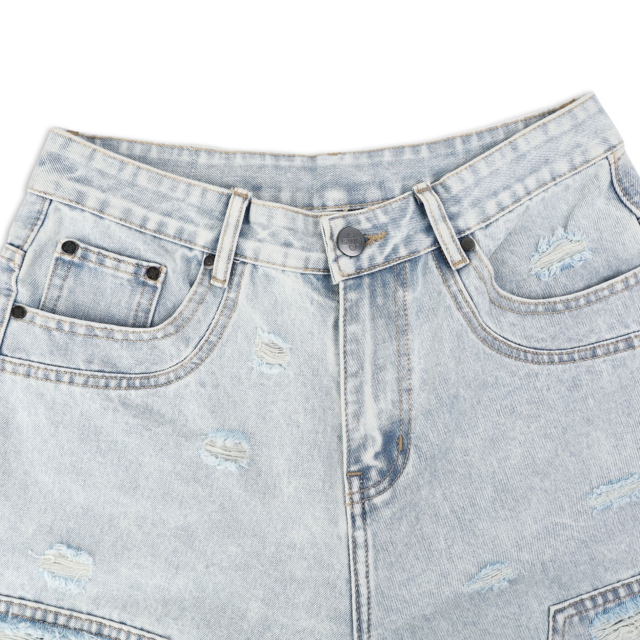  SWE KNEECRAFT DENIM SHORTS - LIGHT BLUE 