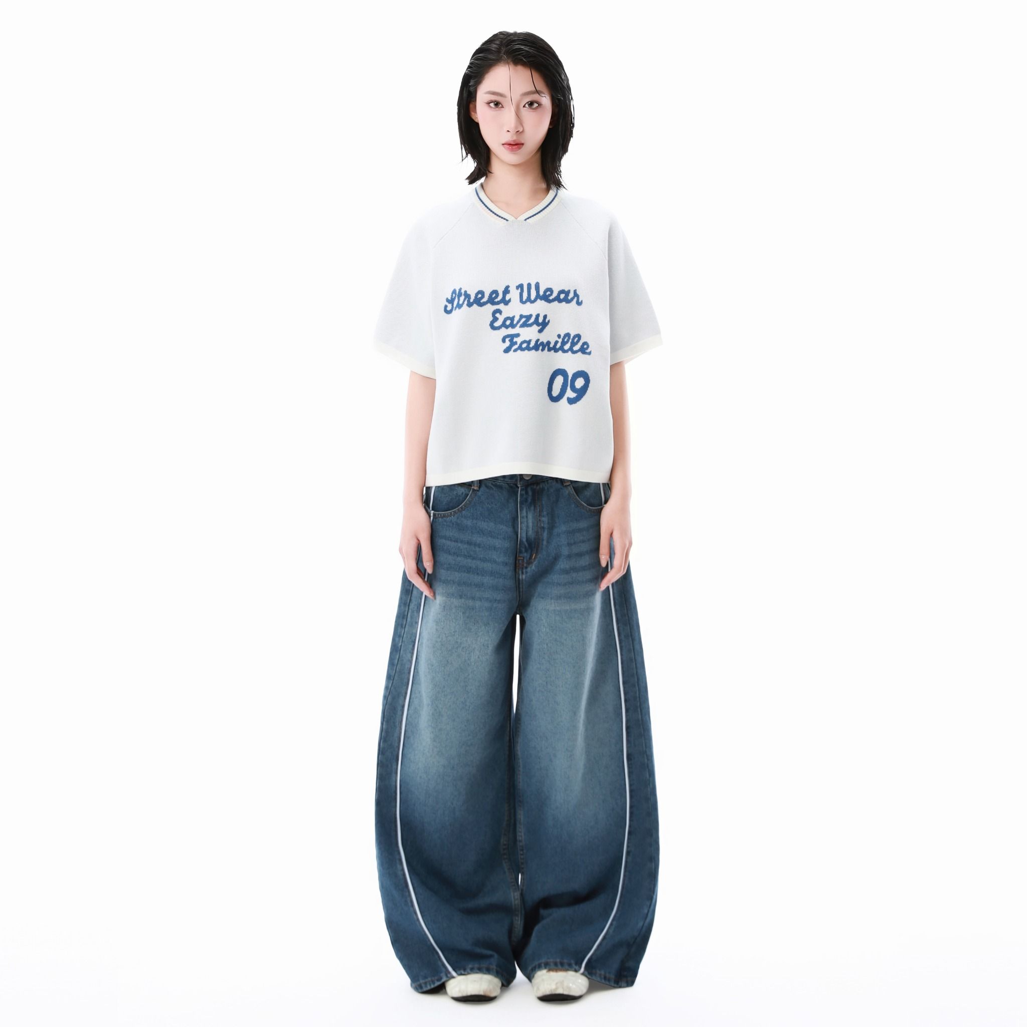  SWE FAM KNIT BOXY TEE - MISTRAL 