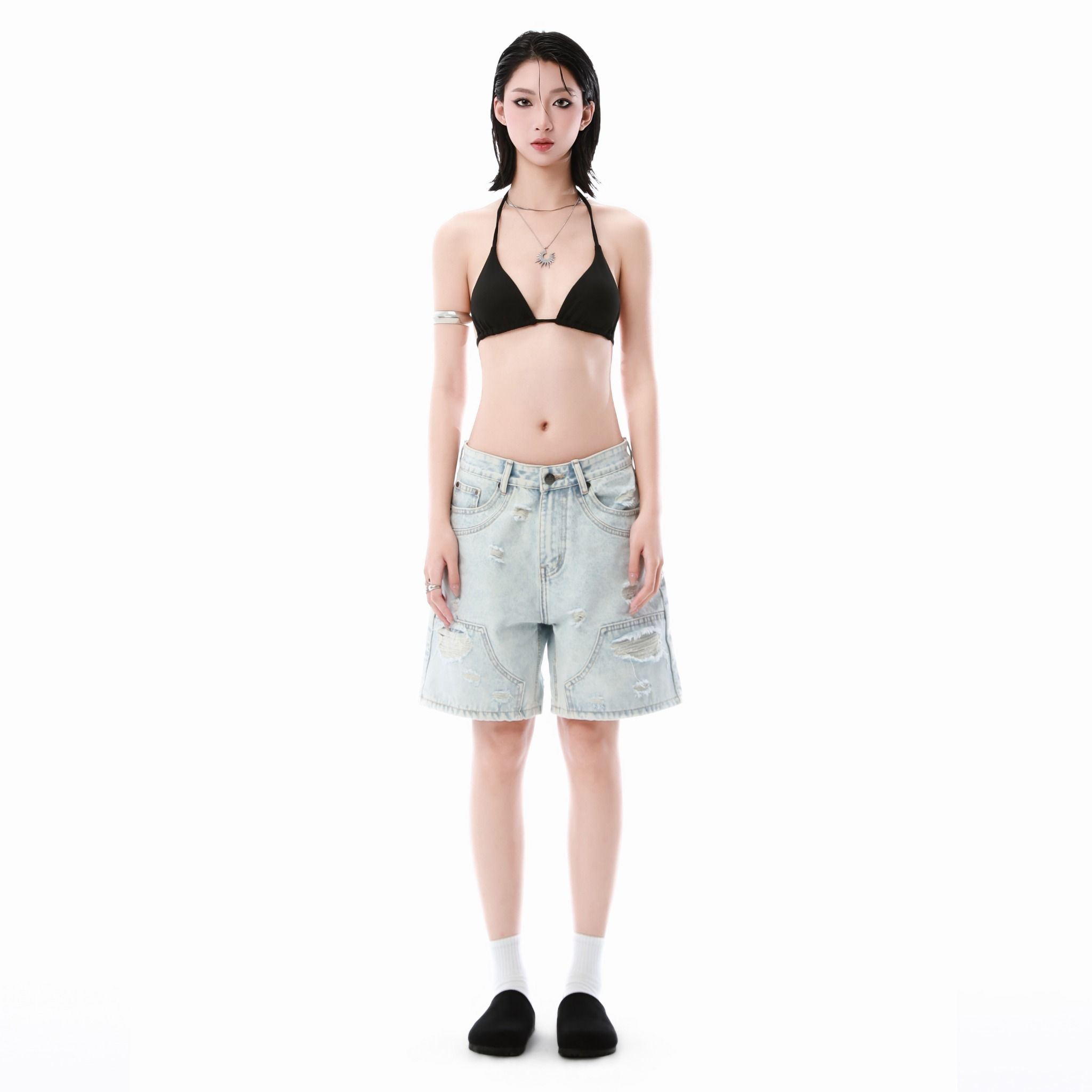  SWE KNEECRAFT DENIM SHORTS - LIGHT BLUE 