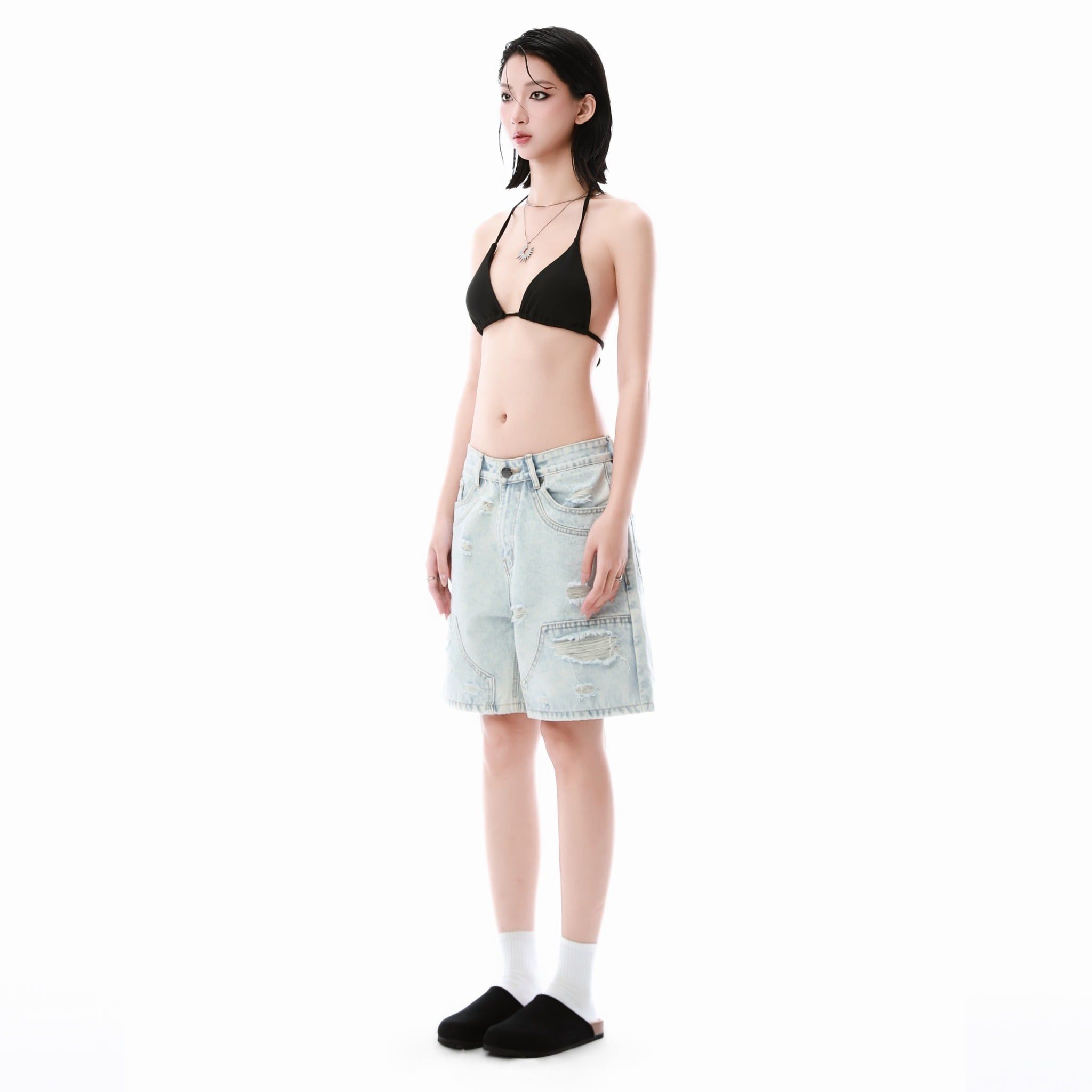  SWE KNEECRAFT DENIM SHORTS - LIGHT BLUE 