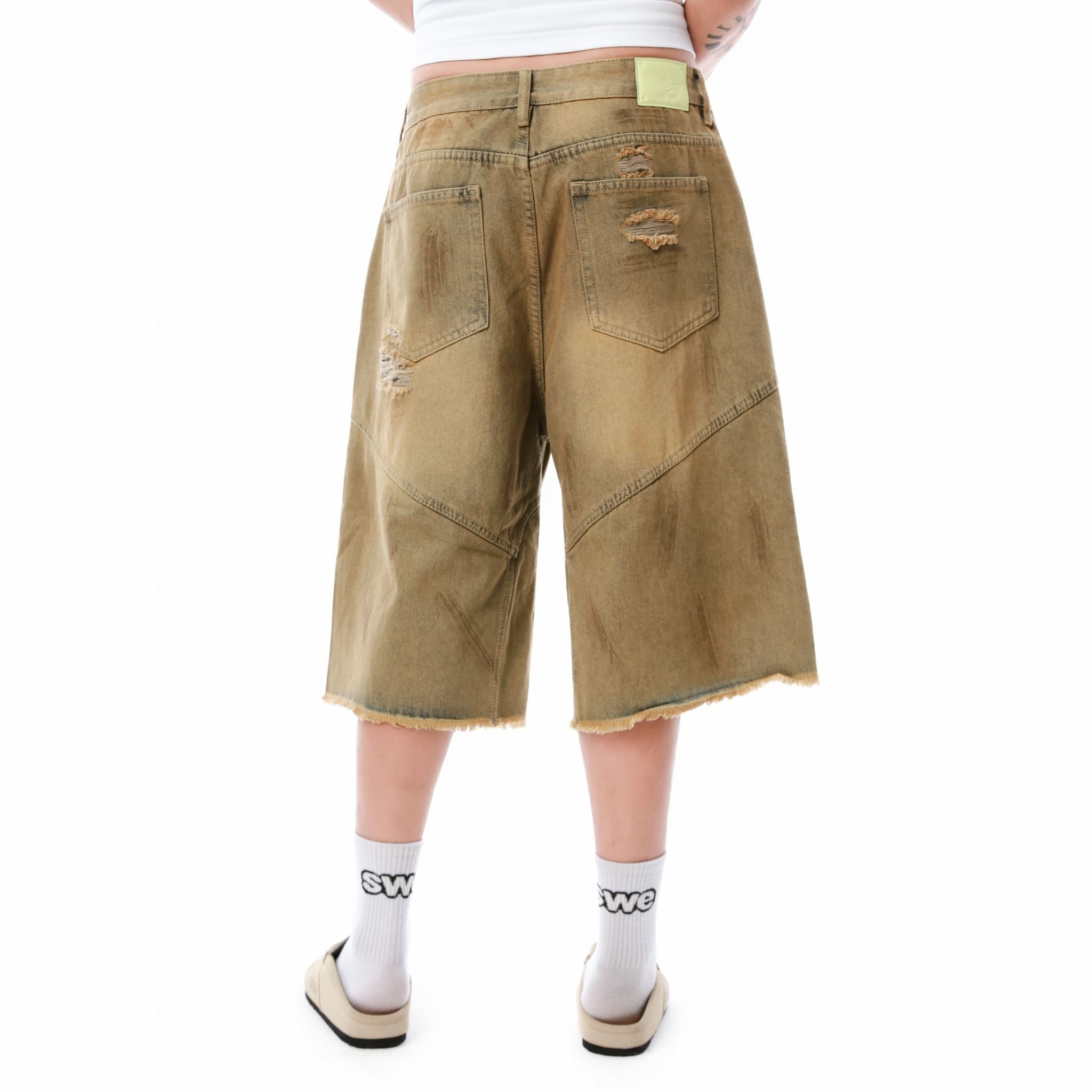  SWE INTERCUT DENIM SHORTS - DUSTED BROWN 