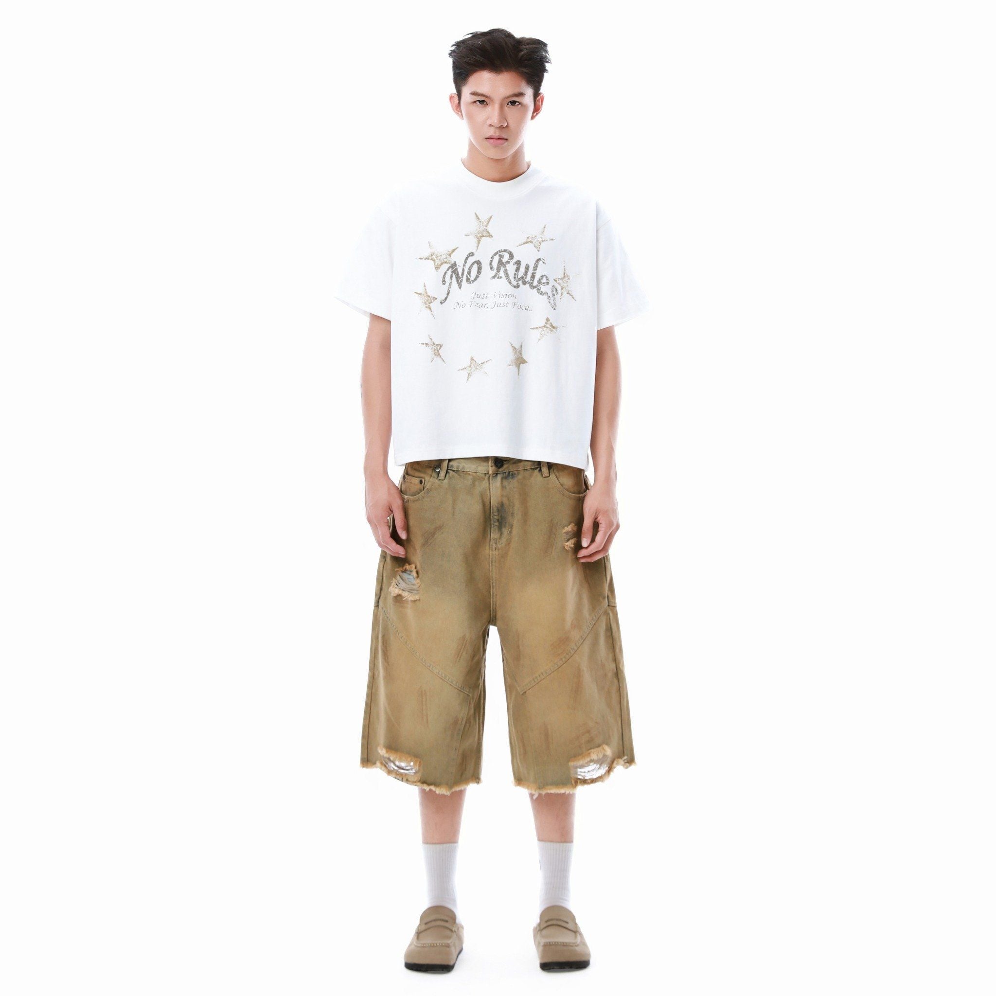  SWE INTERCUT DENIM SHORTS - DUSTED BROWN 