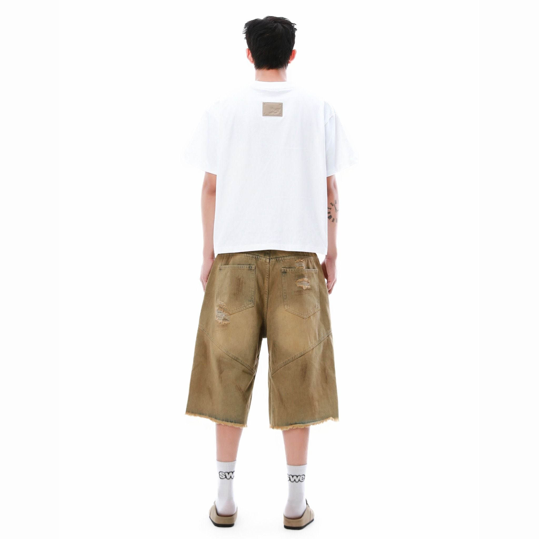  SWE INTERCUT DENIM SHORTS - DUSTED BROWN 