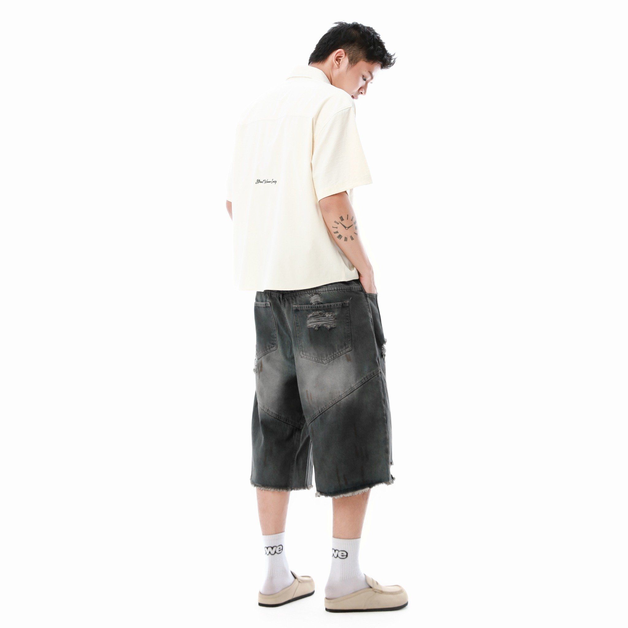  SWE INTERCUT DENIM SHORTS - WASHDED BLACK 