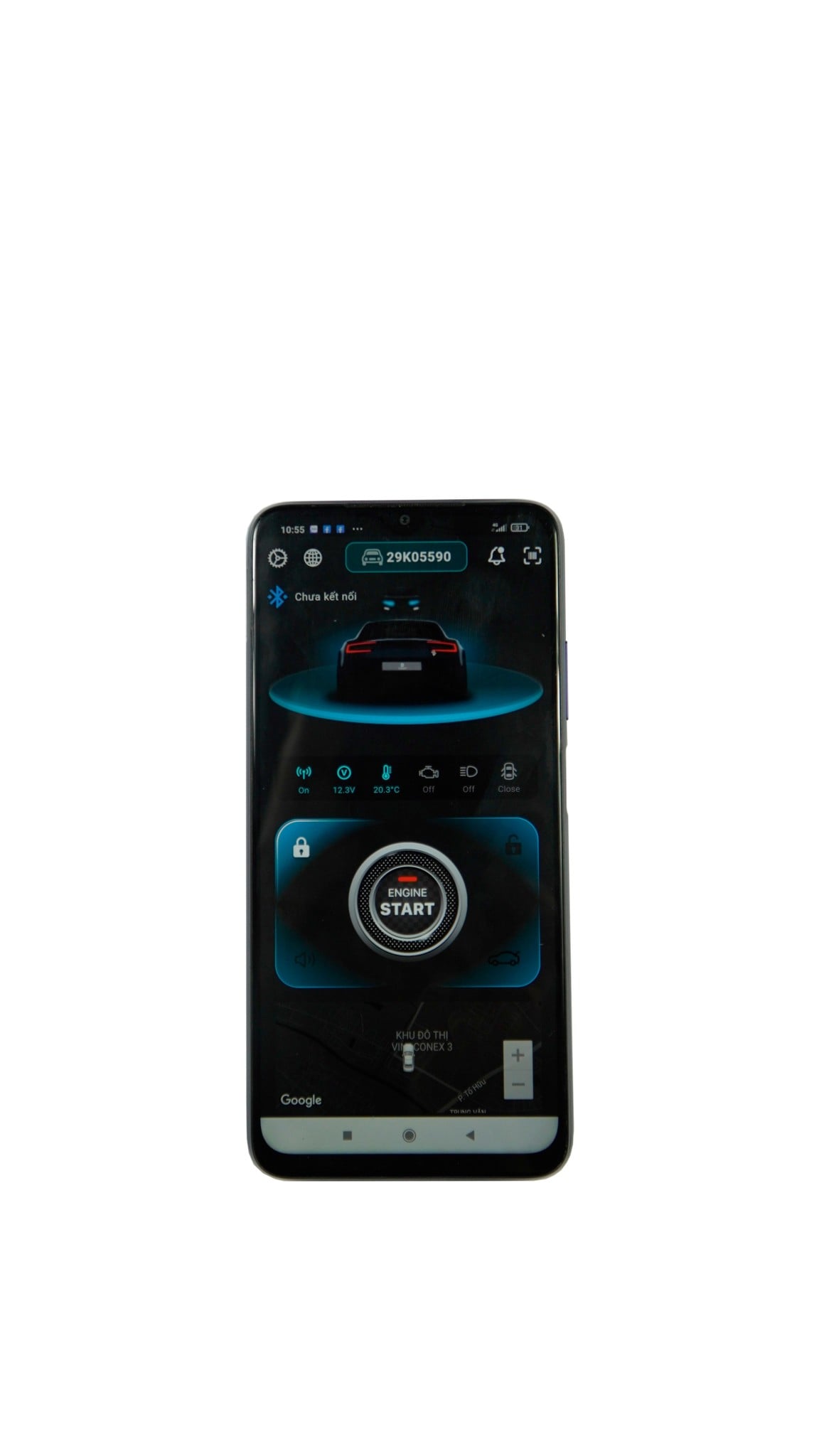 Giao diện app Dsmart 4G trên điện thoại với nút nổ máy từ xa cho xe Mazda