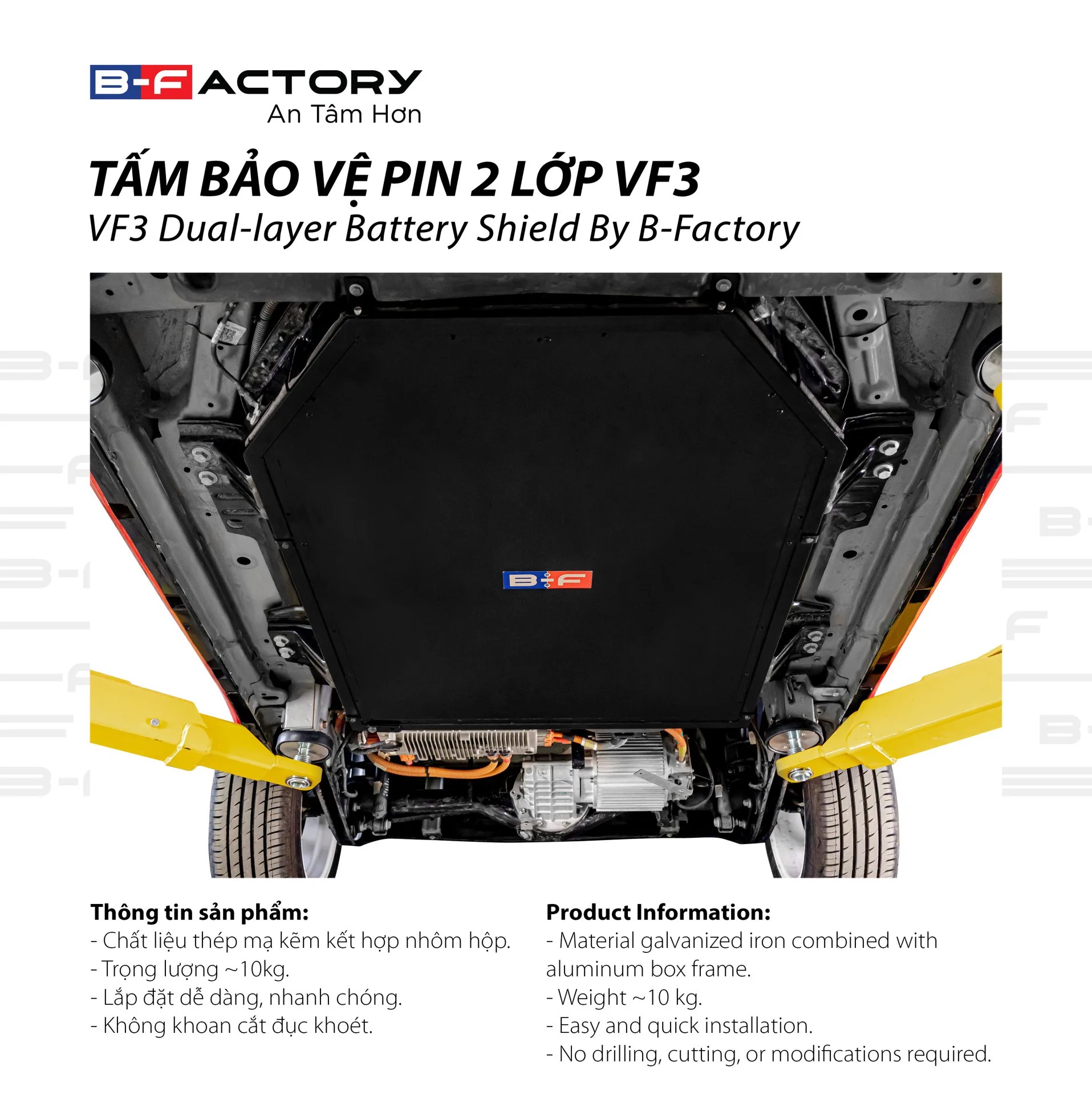 Tấm bảo vệ pin 2 lớp VinFast VF3 B-Factory lắp dưới gầm xe, trọng lượng khoảng 10 kg