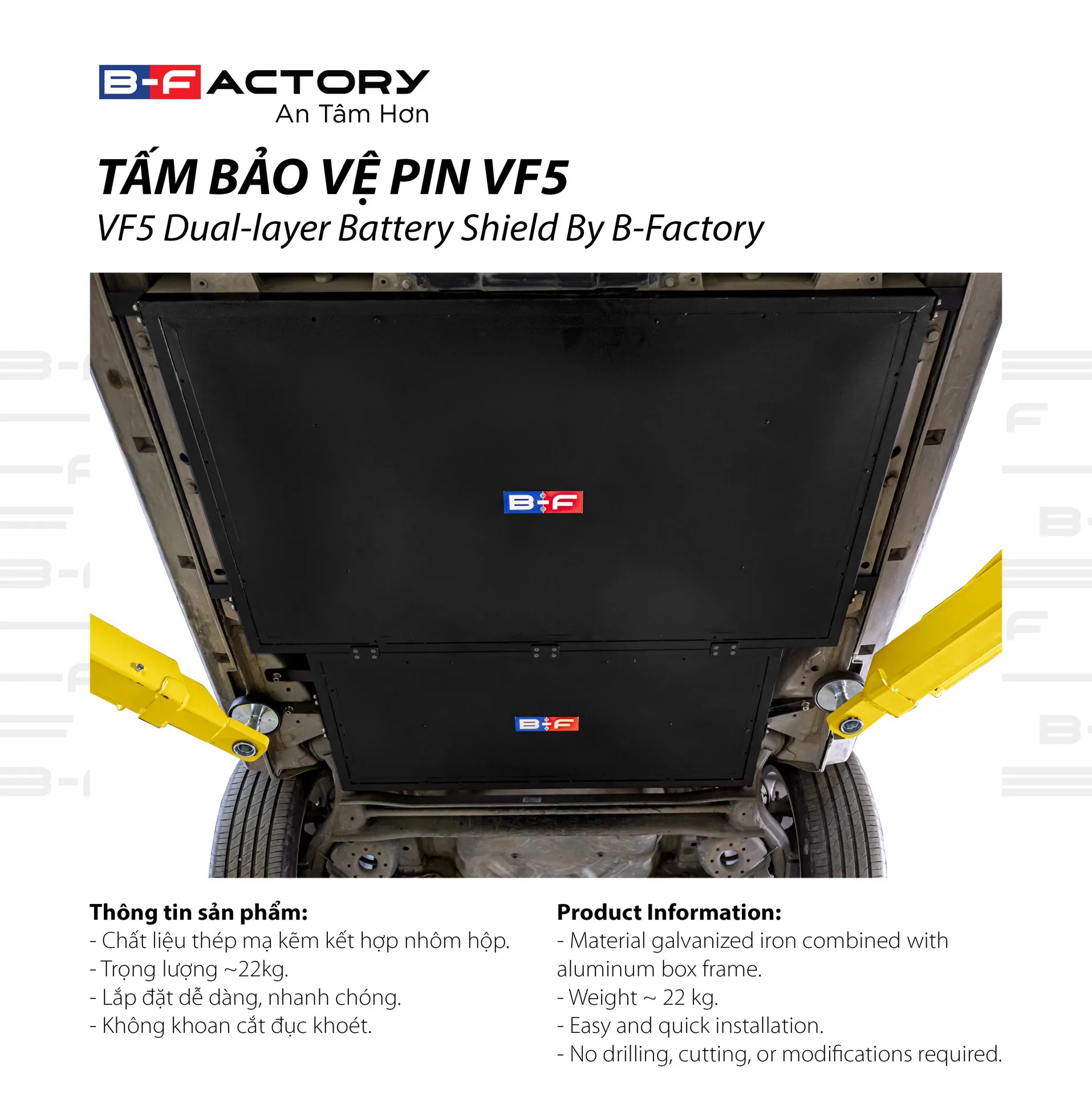 Tấm bảo vệ pin 2 lớp VinFast VF5 B-Factory lắp dưới sàn, trọng lượng khoảng 22 kg