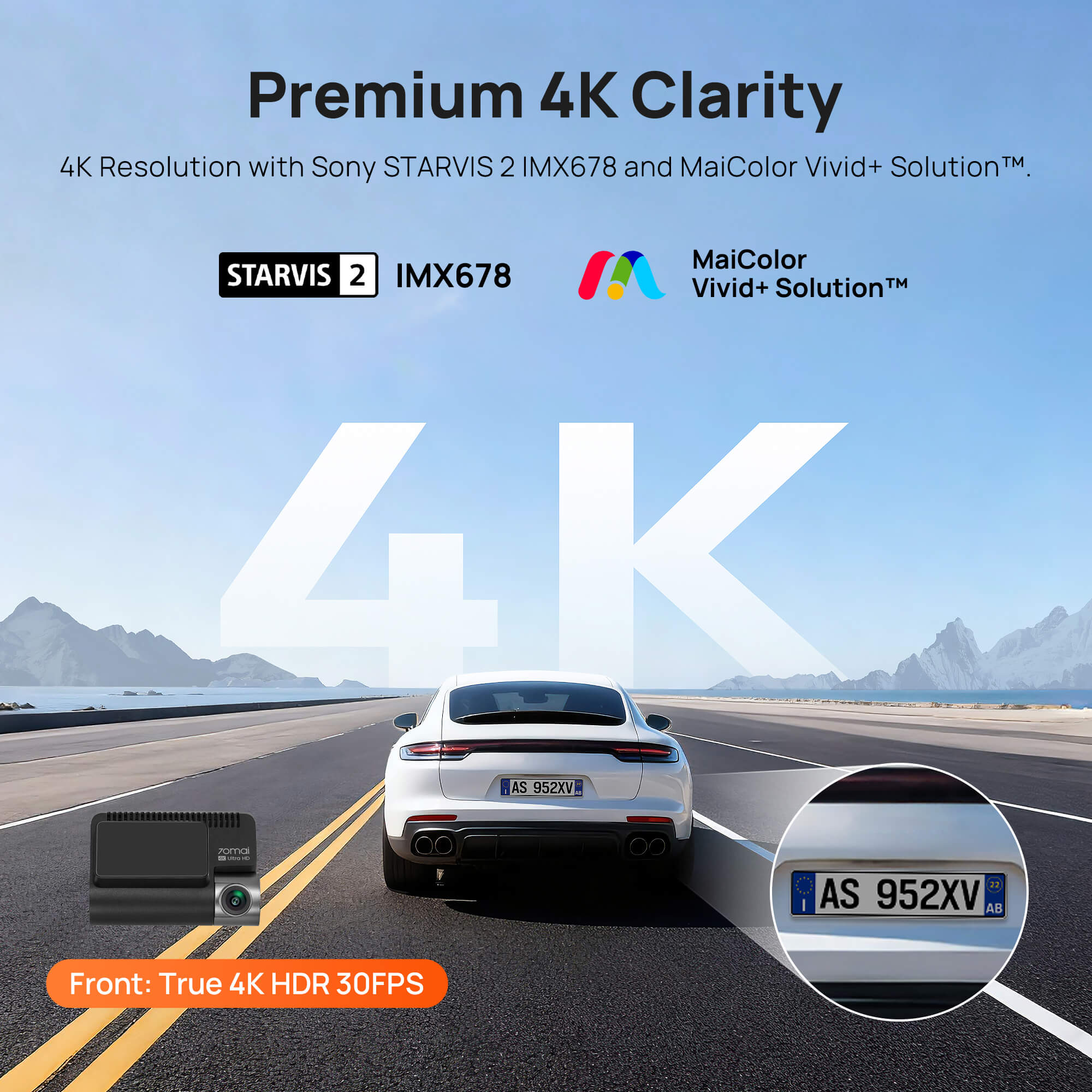 70mai A810S ghi hình 4K sắc nét với cảm biến Sony STARVIS 2 IMX678