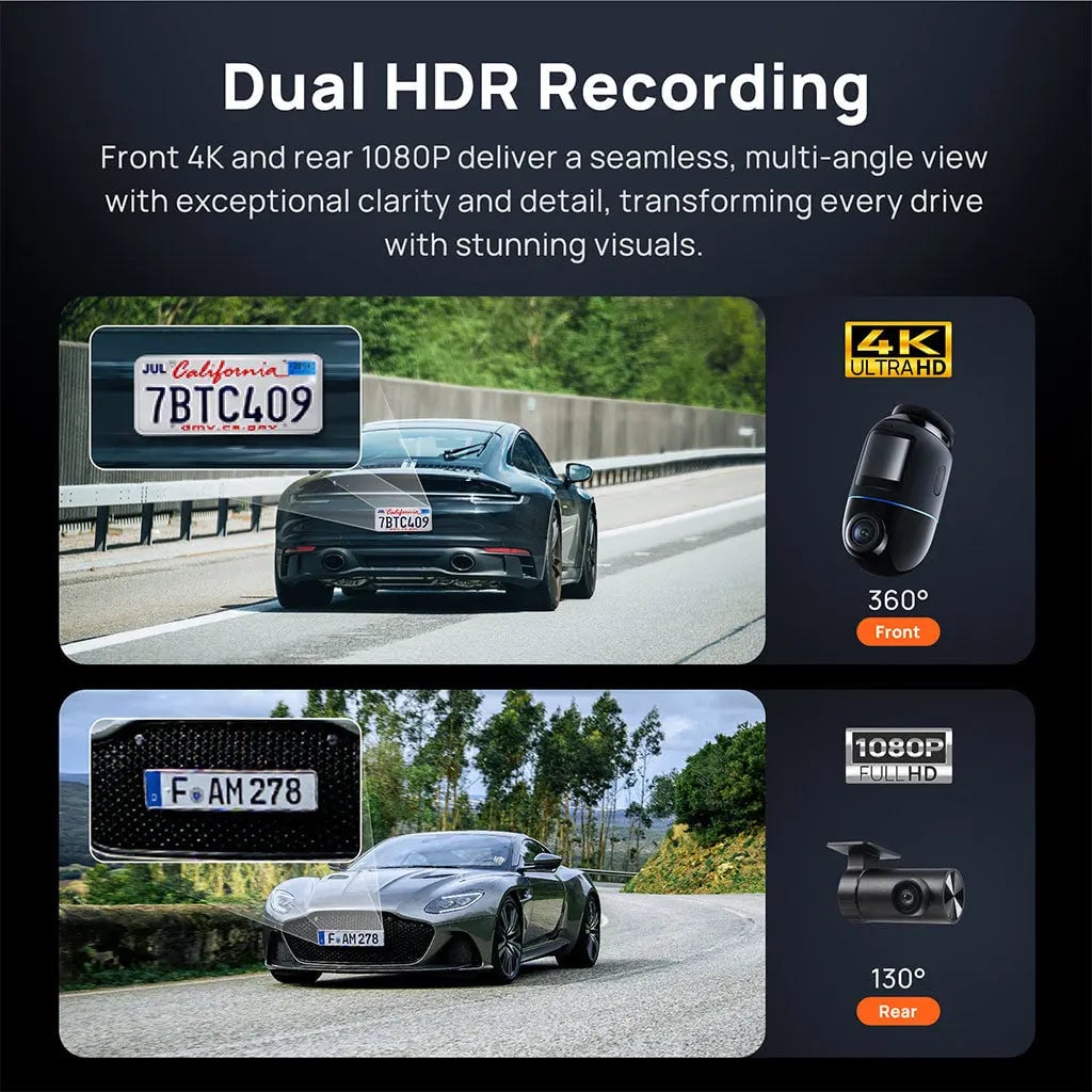 Camera hành trình 70mai 4K Omni X800 thiết kế xoay 360 độ 4K trước Full HD sau