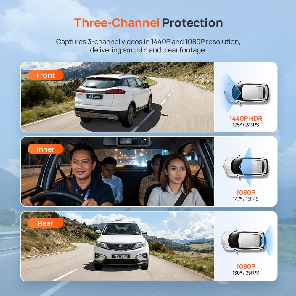 Camera hành trình 70mai T400 ghi hình 3 kênh trước trong sau