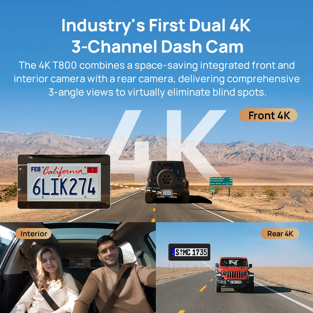 70mai T800 ghi hình 3 kênh 4K: camera trước, trong xe, và sau xe