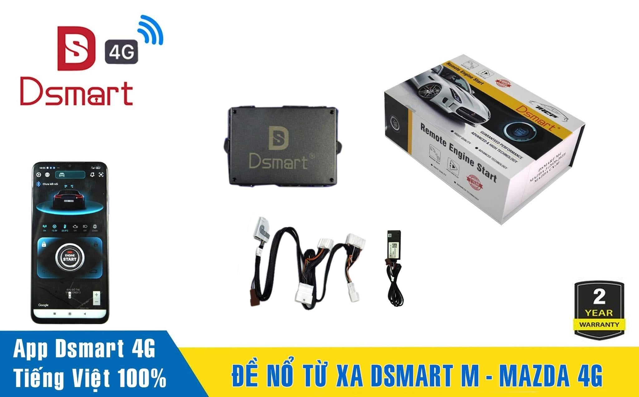 Bộ đề nổ từ xa 4G THP Dsmart cho Mazda gồm hộp tổng, module 4G, giắc zin và app điện thoại