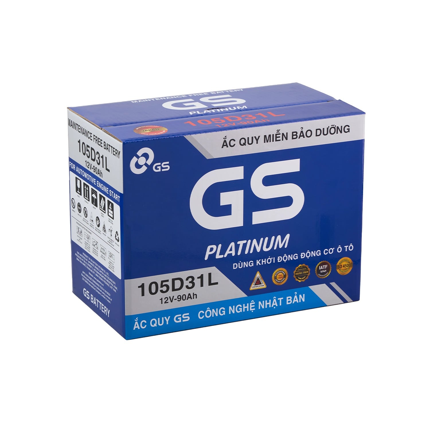 Hộp GS Platinum 105D31L 90Ah in mã bình và thông số 12V