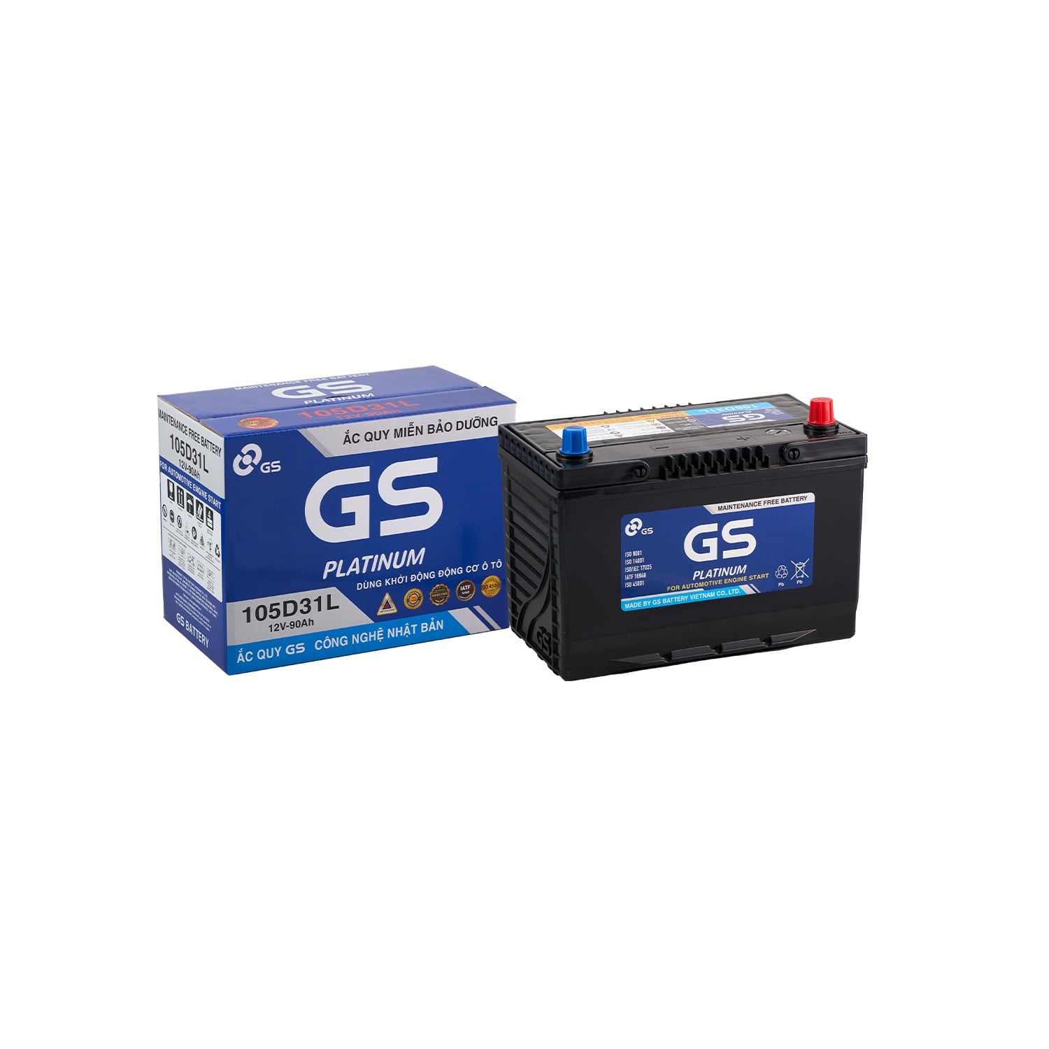 Ắc quy GS Platinum 105D31L 90Ah cùng hộp chính hãng khi giao