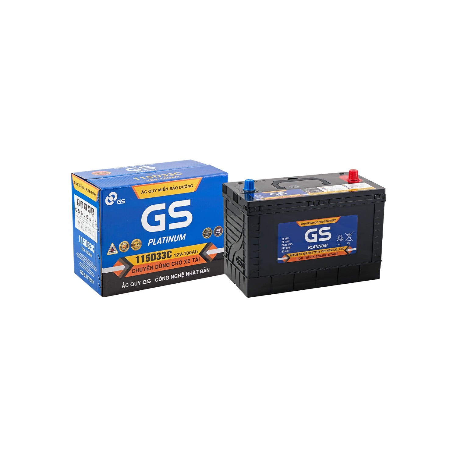 Ắc quy GS Platinum 115D33C 100Ah cùng hộp chính hãng khi giao