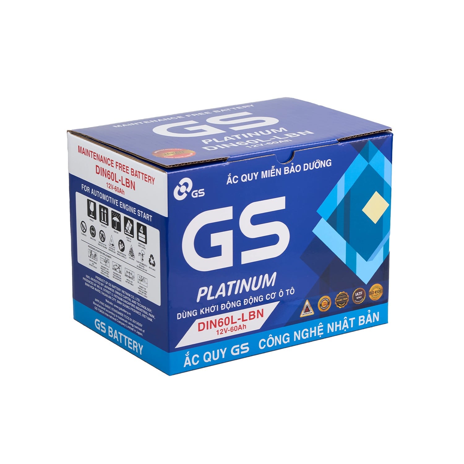 Hộp GS Platinum DIN60L-LBN 60Ah in mã bình và thông số 12V
