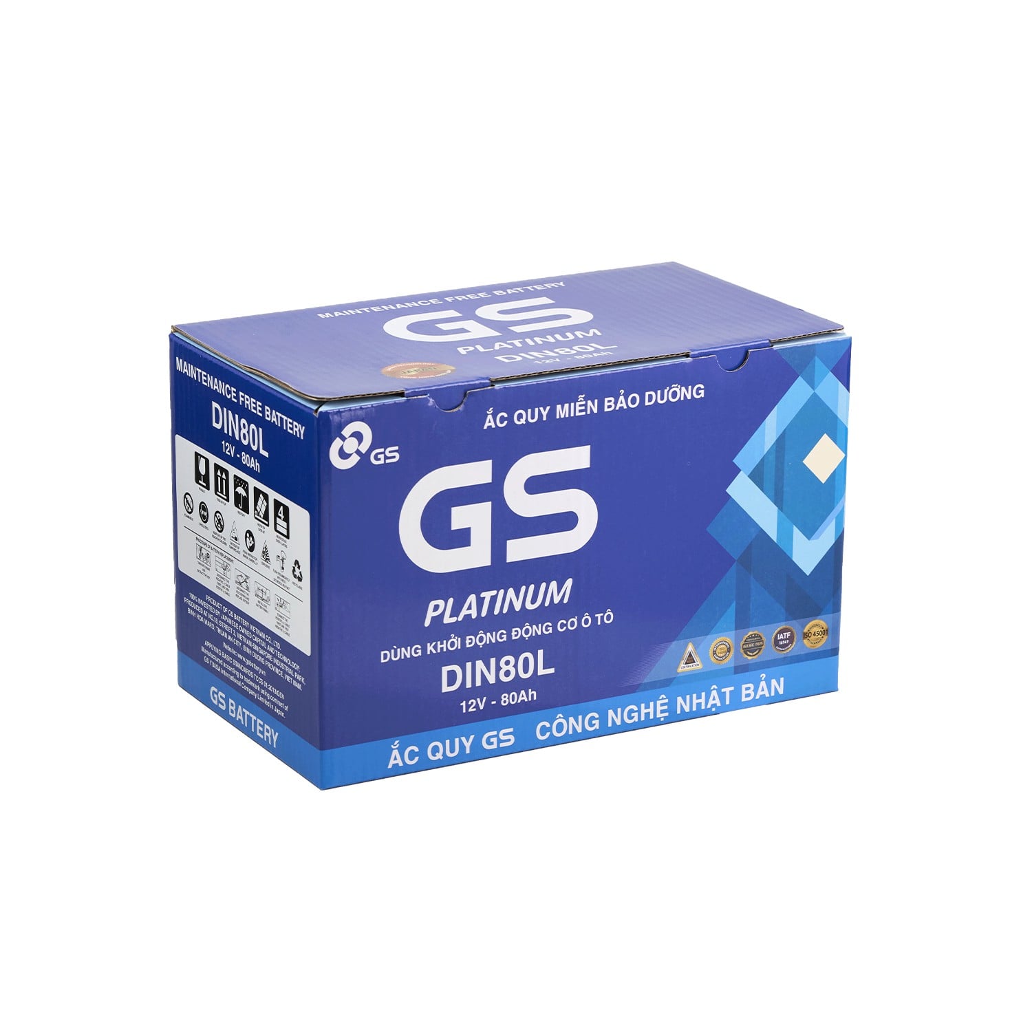 Hộp GS Platinum DIN80L 80Ah in mã bình và thông số 12V