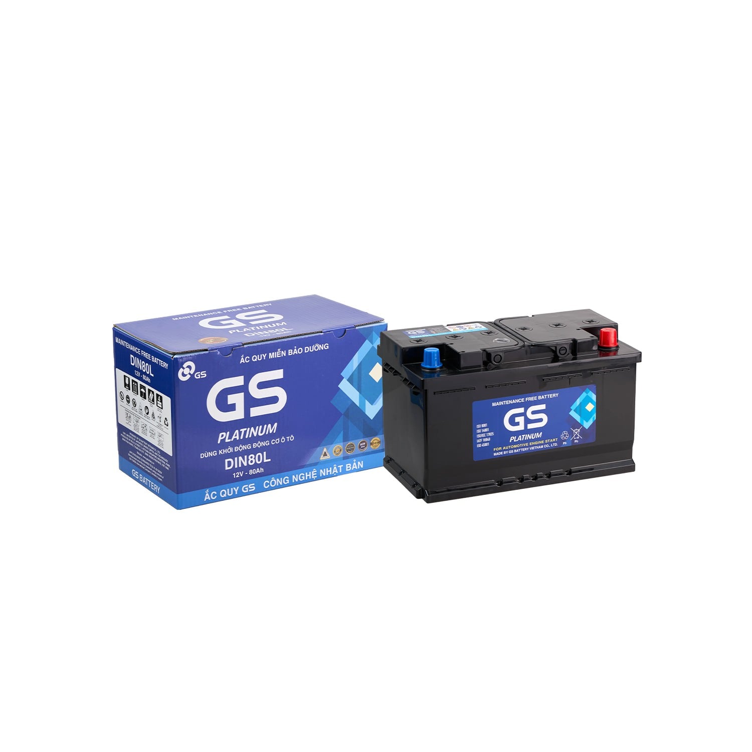 Ắc quy GS Platinum DIN80L 80Ah cùng hộp chính hãng khi giao