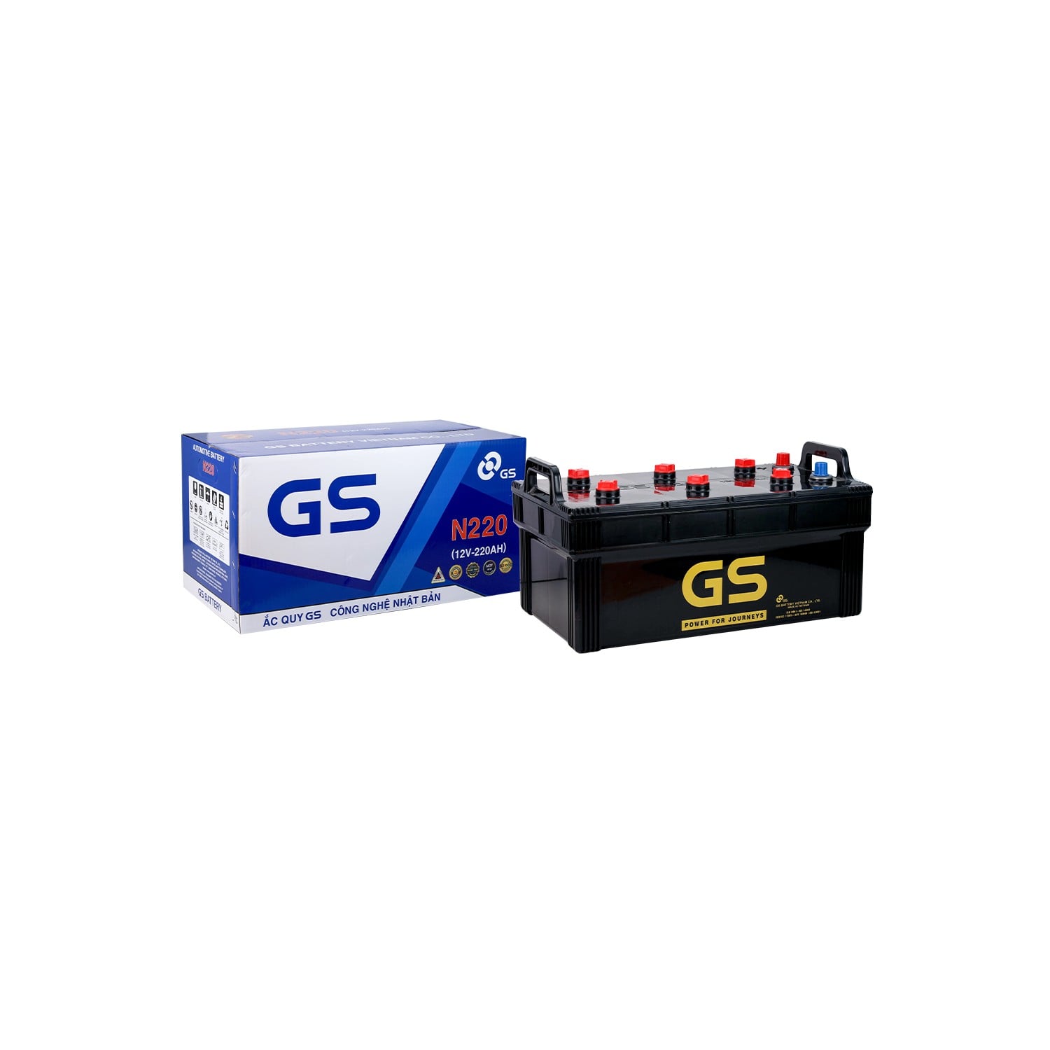 Ắc quy bình nước GS N220 220Ah cùng hộp chính hãng khi giao
