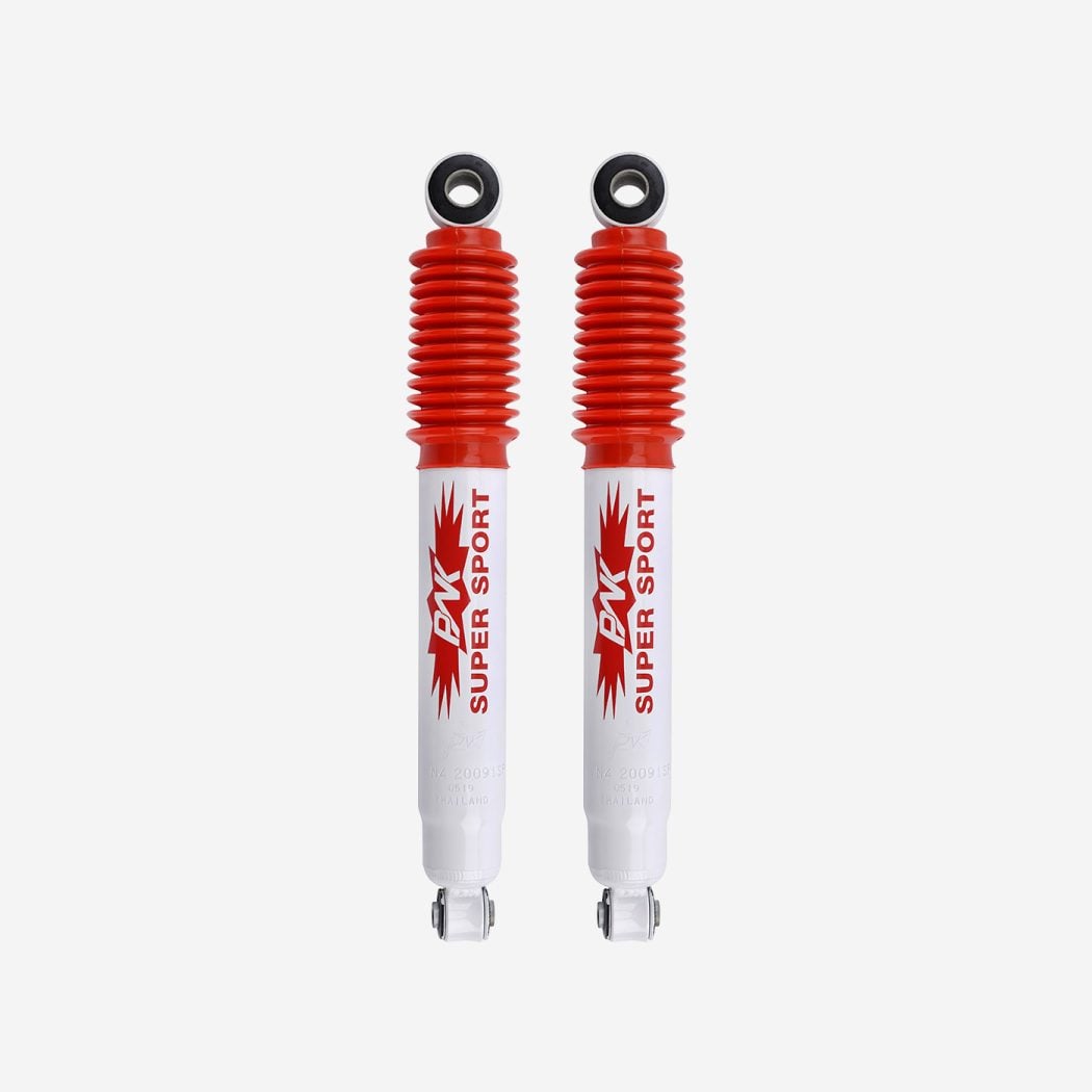 Cặp phuộc sau PNK Super Sport cho BT-50 2012–2017: thân trắng, ống chắn bụi đỏ dạng xếp