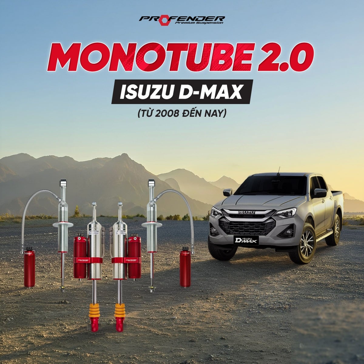 Giảm Xóc Ô Tô Isuzu D-Max 2008+ Profender Monotube 2.0 8 Nấc