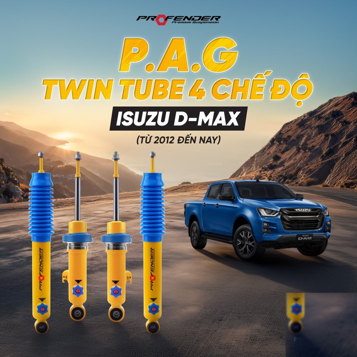 Giảm Xóc Ô Tô Isuzu D-Max 2012+ Profender PAG 4 Chế Độ
